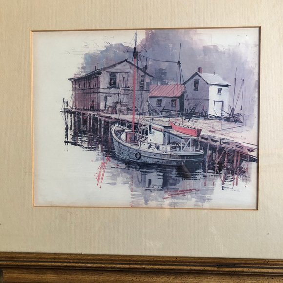 Old village water front scene framed print wall art home decor - Picture 2 of 5